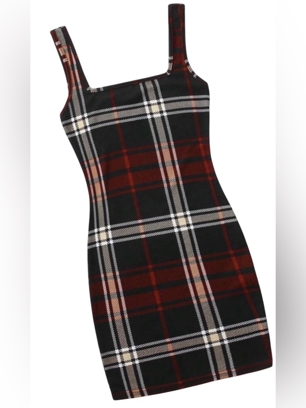 NWOT Essnce Sleeveless Plaid Bodycon Mini Dress in Black and Red